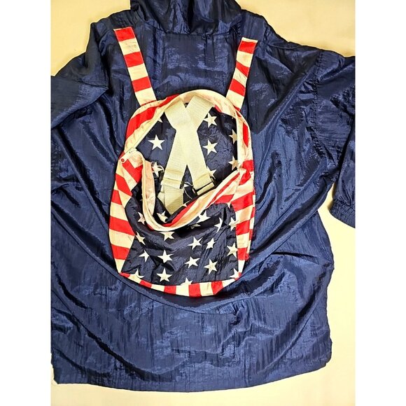 Solare Sporta Windbreaker Jacket/Backpack USA Flag Red/White/Blue Zip Front Sz M - Picture 7 of 8